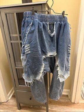 2XU Light Blue Athletic Lounge Denim Harem Pants